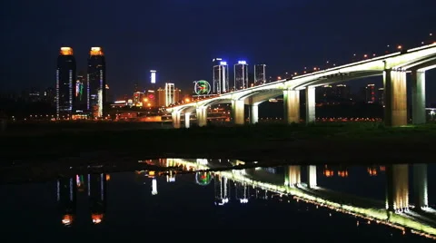 Bridge  over changjiang river, skyline of chongqing city at night Vídeo Stock 54762294