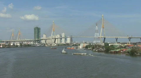 Bridge over the Chao Phraya River Stock Footage 689642