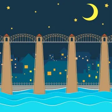 Bridge over city at night Ilustração Stock