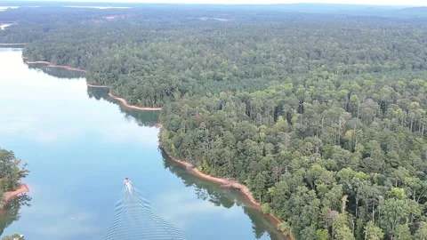 Bridge Over Clarks Hill Lake or Strom Thurmond Reservoir Surrounded by Forest Stock Footage 336512812