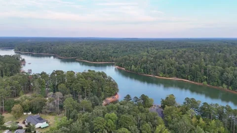 Bridge Over Clarks Hill Lake or Strom Thurmond Reservoir Surrounded by Forest Stock Footage 336513702