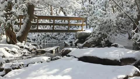 Bridge over creek in winter Stock Footage 10750803