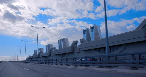 Bridge over culverts as part of the Flood Protection Complex of St. Petersburg Stock Footage 119604499