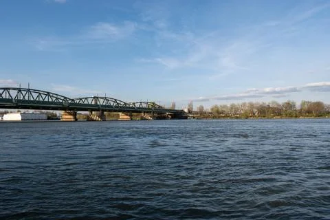 Bridge over danube river at sunset Stock Photos