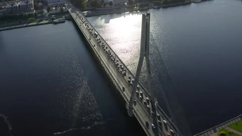 Bridge over Daugava Riga Latvia aerial view Stock Footage 257795288