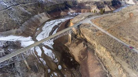 Bridge over an empty canyon during winter Stock Photos