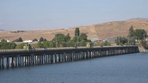 Bridge over the Flathead River in Polson, Montana. 4K Exclusive Stock Footage 216905124