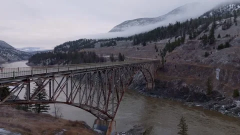 Bridge Over Fraser River | Drone Aerial in British Columbia Stock Footage 307166322