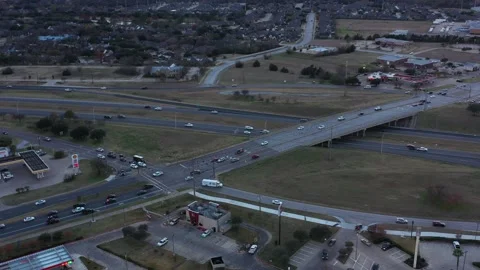Bridge over a Freeway with Rush Hour Traffic, Bryan, Texas, USA Stock Footage 145950308
