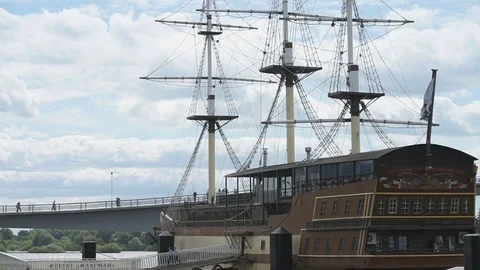 Bridge over frigate on summer day Stock Footage