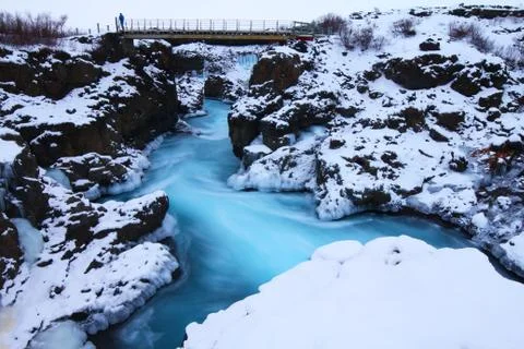 Bridge over Glacial River Stock Photos