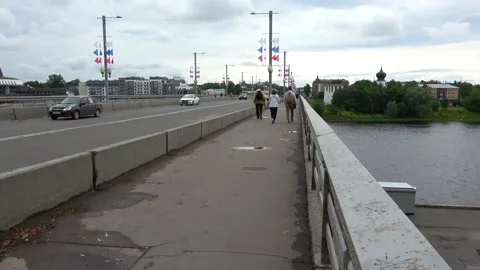 Bridge over Great River in Pskov, Russia. Stock Footage 160443003