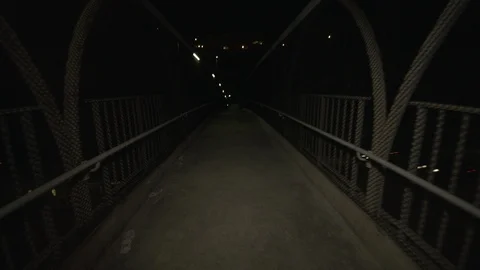 Bridge over highway at night Stock Footage 112942147