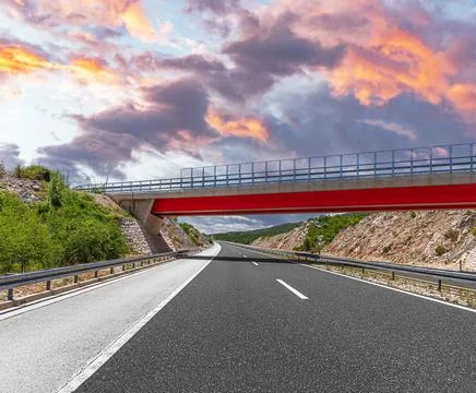 Bridge over the highway. Stock Photos