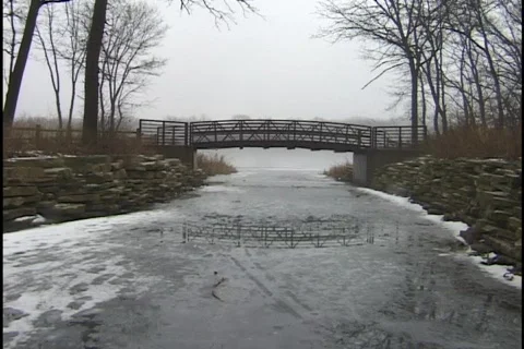 Bridge Over Icy Water Stock-Footage 296889