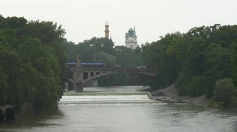 Bridge over the Isar River, Munich Stock Footage 54540845