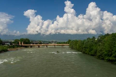 Bridge over Isarco river in spring time Stock Photos