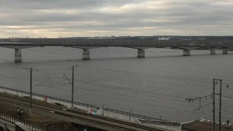 Bridge over Kama river in Perm, Russia Stock Footage 119010317