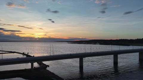 Bridge over lagoon at twilight aerial near Hue 4K Stock Footage 339864462