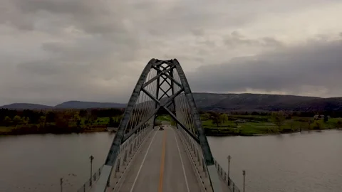 Bridge over Lake Champlain at Dusk, Cloudy Stock Footage 153494671