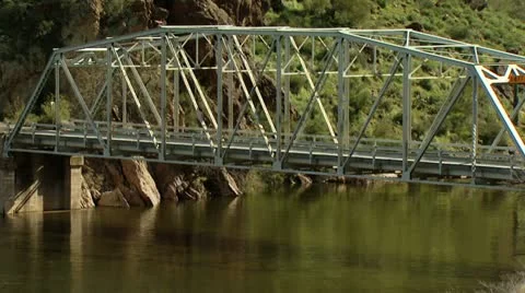 Bridge over Lake Stock Footage 11175292