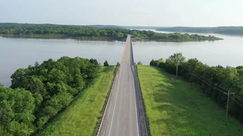 Bridge over lake Stock Footage 296892329