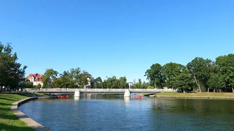 Bridge over the lake in the park Stock Footage 157582289