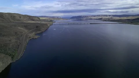 Bridge over Large River Stock Footage 196135212