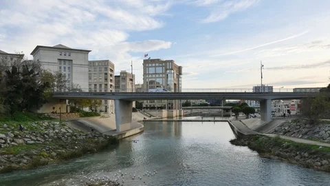 Bridge over the Lez river in Montpellier, France. Stock-Footage 100995357