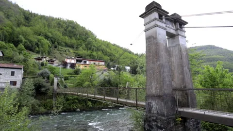 Bridge over the Lima in Bagni di Lucca built in 1921. Tuscany, Italy. Stock Footage 328243207