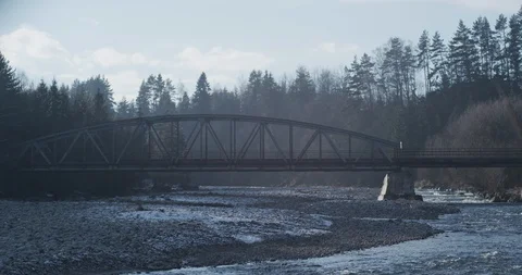 Bridge over mointain river Video stock 90001789