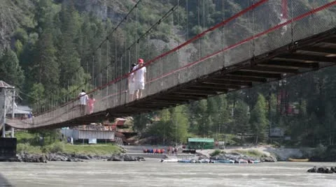 Bridge over mountain river Stock Footage 21221115