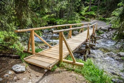 Bridge over a mountain river. Stock Photos