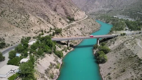 Bridge over the Naryn river Stock Footage 317377140