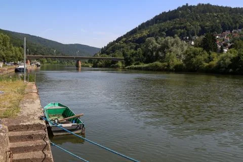 Bridge over Neckar in the town of Eberbach Stock Photos