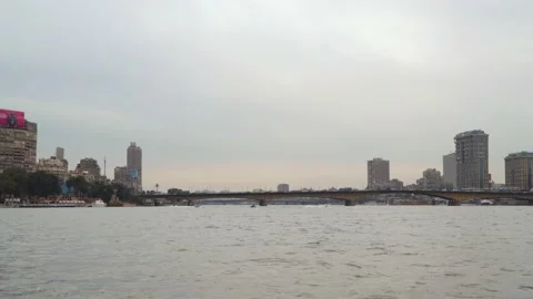 A bridge over the Nile River in Cairo. Cairo is the capital of Egypt Stock Footage 126382248