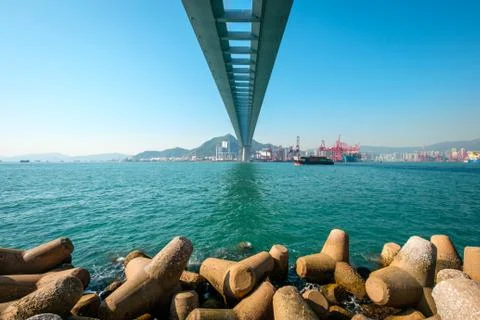 Bridge over ocean, elevated highway crossing water , HongKong Stock Photos