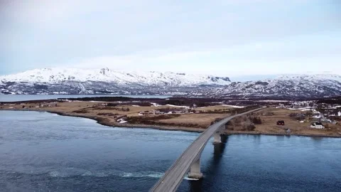 Bridge over powerful tidal current in Kvænangen, Storstraumen Stock Footage