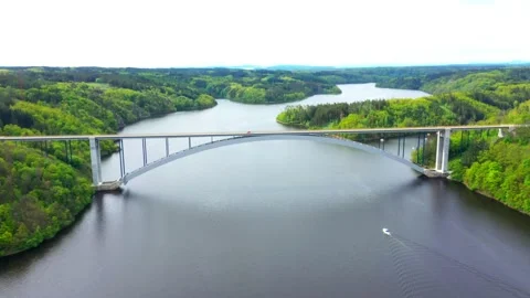 Bridge over reservoir. Stock Footage 159438309