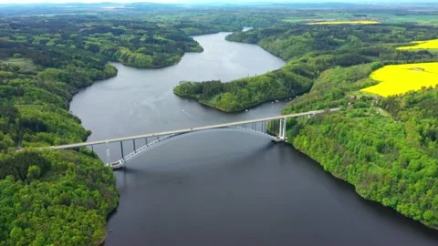 Bridge over reservoir. Stock Footage 159438824
