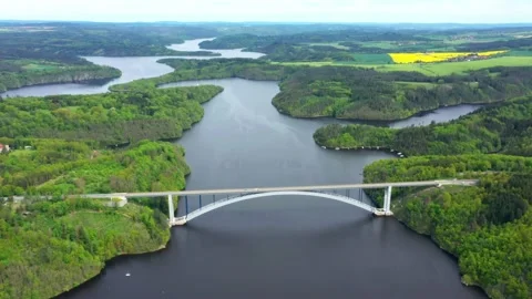 Bridge over reservoir. Stock Footage 159439714