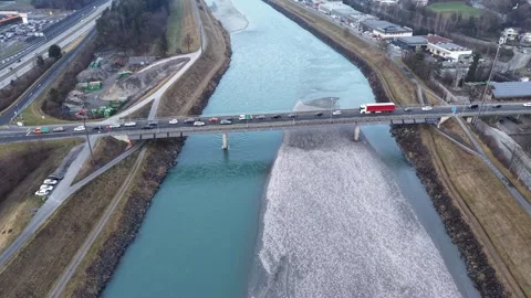 Bridge over the Rhine between Liechtenstein and Switzerland 스톡 동영상 329557781