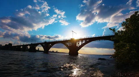 Bridge over the river. 4K. FULL HD, 4096x2304. Stock Footage 38047809