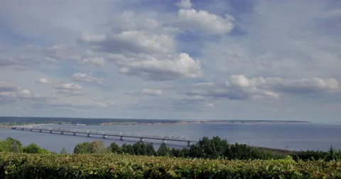 Bridge over the river against the blue sky. Stock Footage 210444537