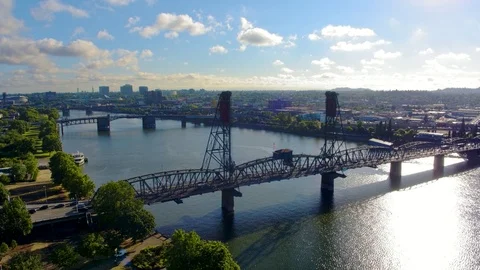 Bridge over the river and cityscape on either sides Video stock 83693759