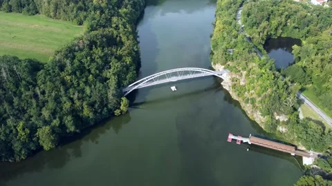 Bridge over a river on the background, aerial view Video stock 218467878