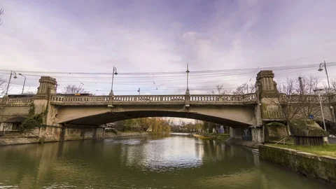 Bridge over river in the city. Late autumn Stock Footage 83621577