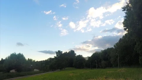 Bridge Over A River In A City Park in the evening Timelapse Stock Footage 82053376