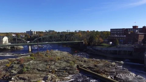 Bridge over a River with Dam Stock Footage 97533754