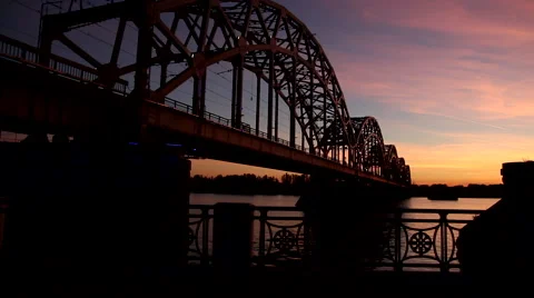 Bridge over river in dark Stock Footage 45274175